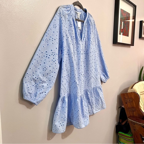NWT H&M Powder Light Blue Tunic Dress w/ Eyelet Embroidery SOLD OUT ONLINE - Picture 10 of 16